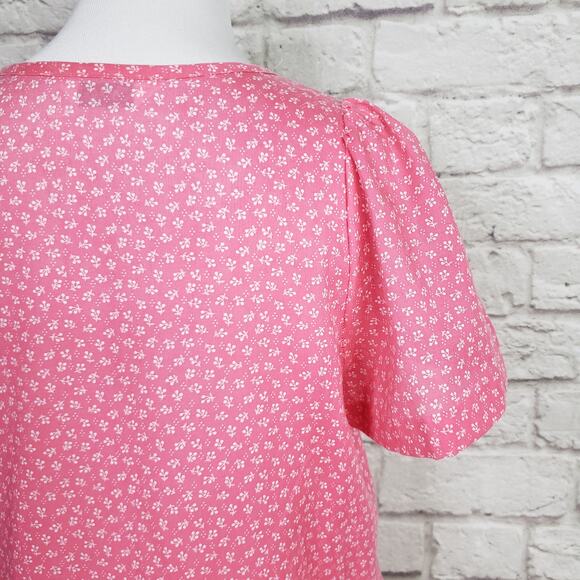 VTG Pink White Floral House Day Dress Pearl Snap Front Short Sleeve Pocket Sz S - Picture 13 of 14